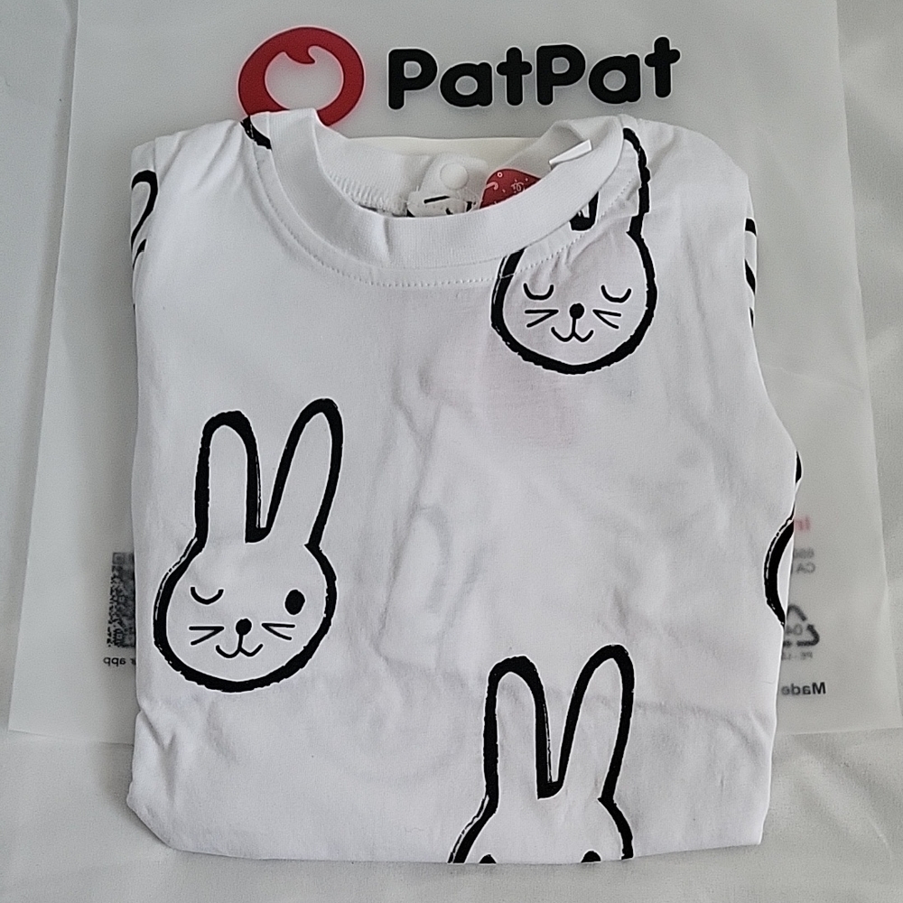 PatPat White Shirt with Black Bunny Design